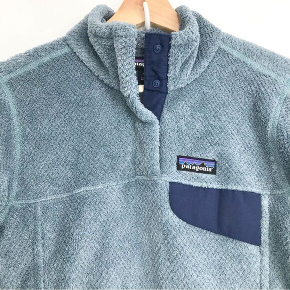 Patagonia Re-Tool Light Blue Navy Snap T Synchilla Pullover Fleece - Picture 4 of 16